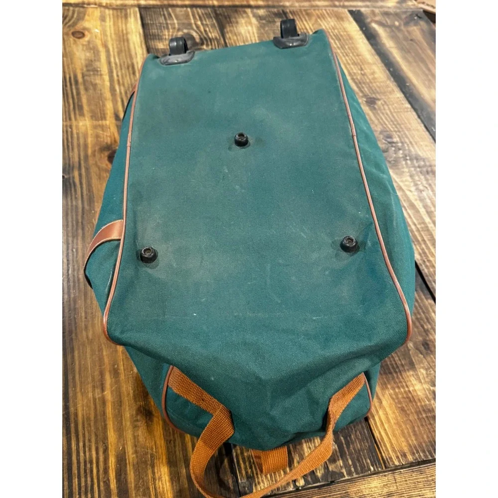 Polo Ralph Lauren Rolling Duffel Bag Green Canvas Leather Trim 24x13x11 Travel
